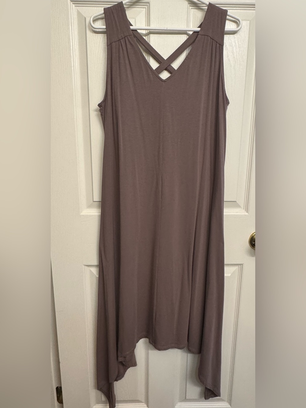 AnyBody QVC Taupe Criss Cross Back Maxi Dress Size Large Petite - Picture 2 of 7
